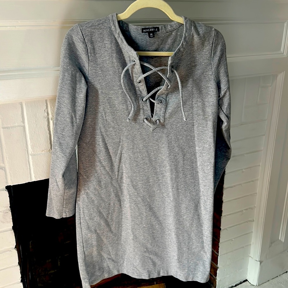 J. Crew Mercantile Grey Sweatshirt Dress with Lace-Up Detail - Size XS
